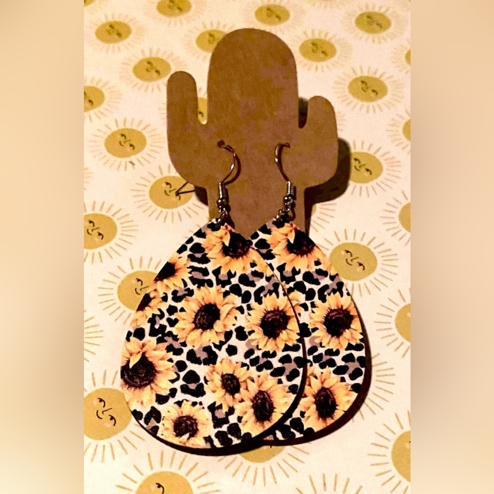 Cheetah & Sunflower Wooden Earrings